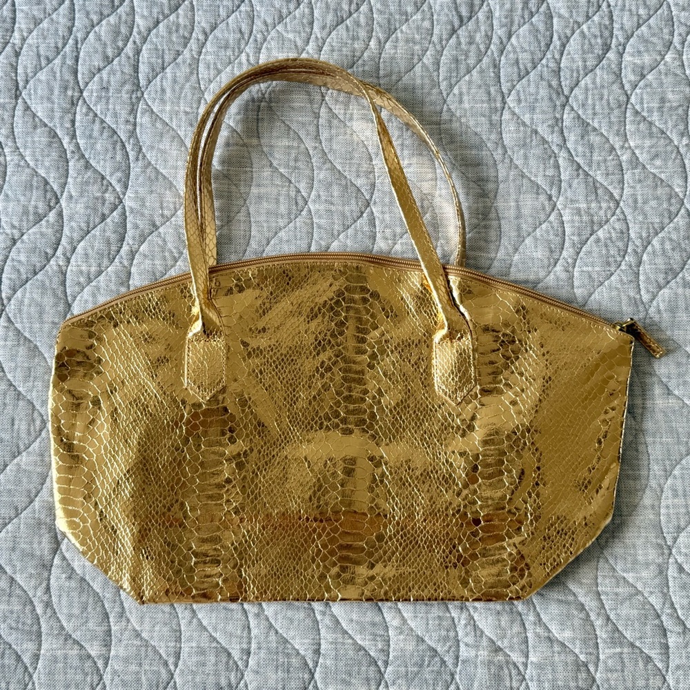 Gold Snake Print Tote Bag